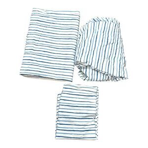 Circo Striped Kids Bedsheet Set Blue Toddler Crib Fitted Flat Sheet Pillowcase